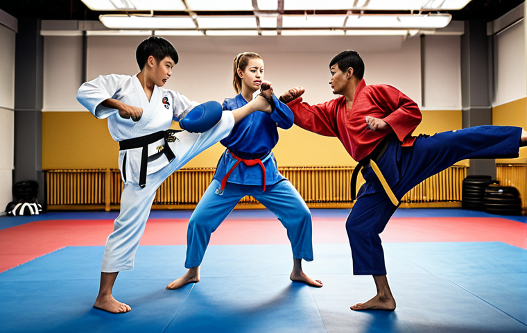 **

A dynamic Taekwondo training scene showing diverse athletes practicing together, exchanging techniques, and supporting each other. Focus on energy, camaraderie, and the blending of different skillsets within a team.

**