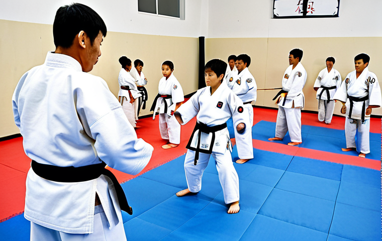 Taekwondo Training Session**

"A Taekwondo class in session, with participants of diverse ages and backgrounds practicing forms and sparring in a bright, clean dojang, fully clothed in traditional doboks, appropriate attire, safe for work, family-friendly, focus on discipline and respect, perfect anatomy, correct proportions, well-formed hands, proper finger count, natural body proportions, professional photography, high quality, dynamic action shots."

**