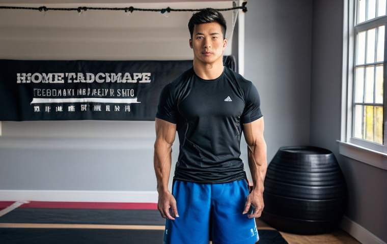 태권도 훈련 도구 DIY 방법 - **"A sturdy, homemade punching bag hanging in a well-lit home gym or garage. The bag is crafted from...