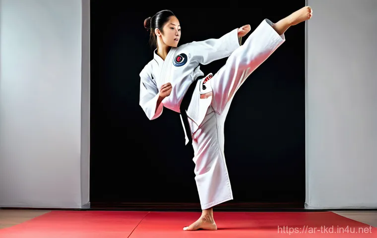 태권도와 MMA 비교 분석 - **Prompt:** A young, focused male or female Taekwondo practitioner (aged 18-25) in a crisp, clean wh...