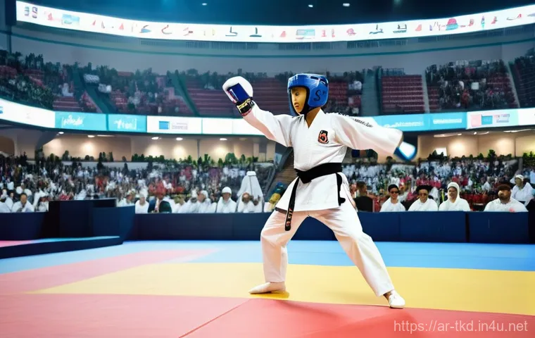 태권도 이벤트 개최 방법 - Prompt 1: Dynamic Taekwondo Championship in a Modern Arab Arena**
