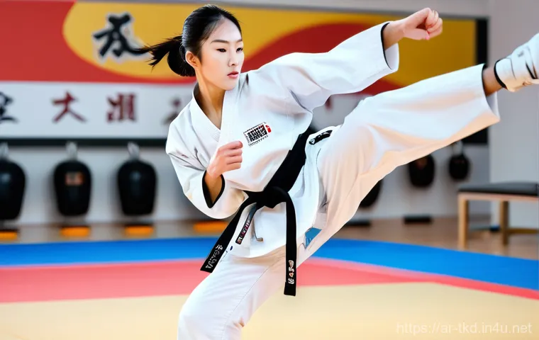 태권도 기초 학습 방법 - **Prompt:** A young adult Taekwondo practitioner, male or female, wearing a crisp, clean white dobok...