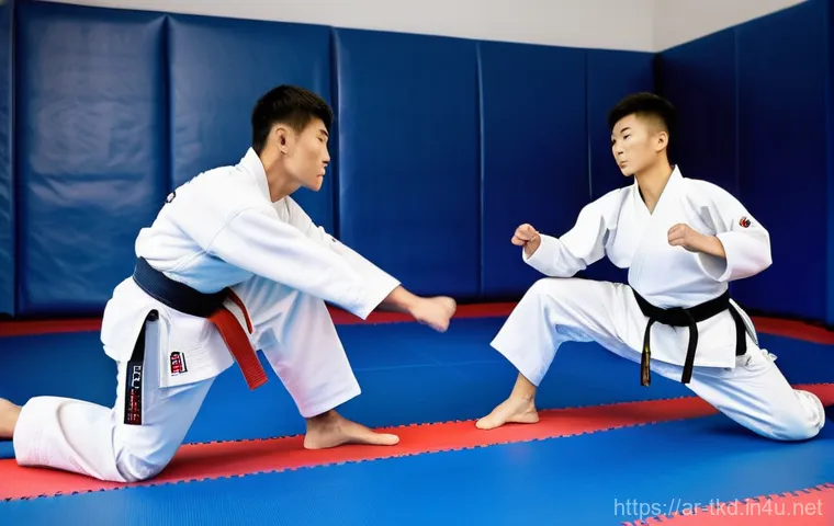 태권도 경기용 바닥재 정보 - Image Prompt 1: Dynamic Action and Enhanced Safety**