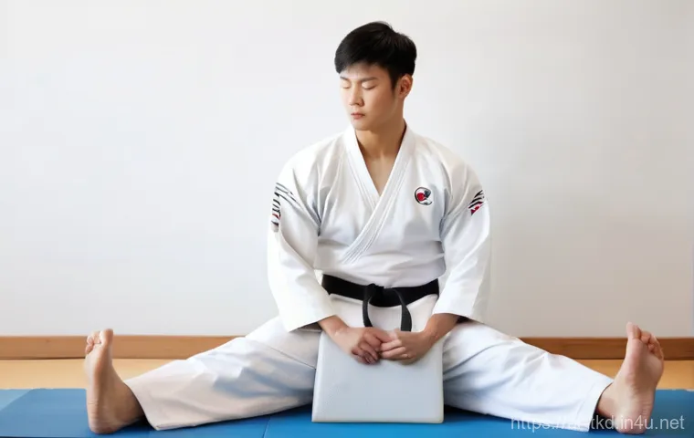 태권도 스트레칭 필수 동작 - **Prompt 1: Dynamic Taekwondo Warm-up** A highly detailed, action-shot image of a fit, athletic ...