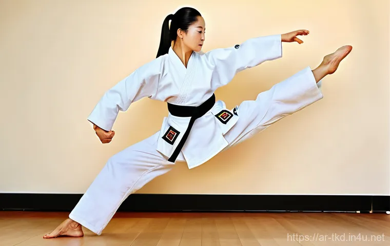 태권도 스트레칭 필수 동작 - **Prompt 2: Post-Training Static Stretching for Recovery** A serene and calm image of a muscular...